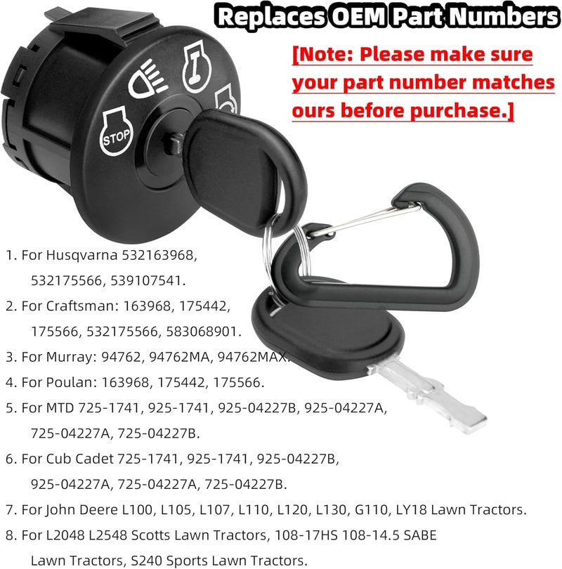 XINRINTONG Ignition Switch with Key 4-Position 7-Terminals for Cub Cadet Husqvarna Craftsman John Deere MTD AYP Delta Stratton Gernerac Lawn Mower Replace 532175566 175566 YTH1542XP 925-04227B 925-1741 GY20074 - Image 3